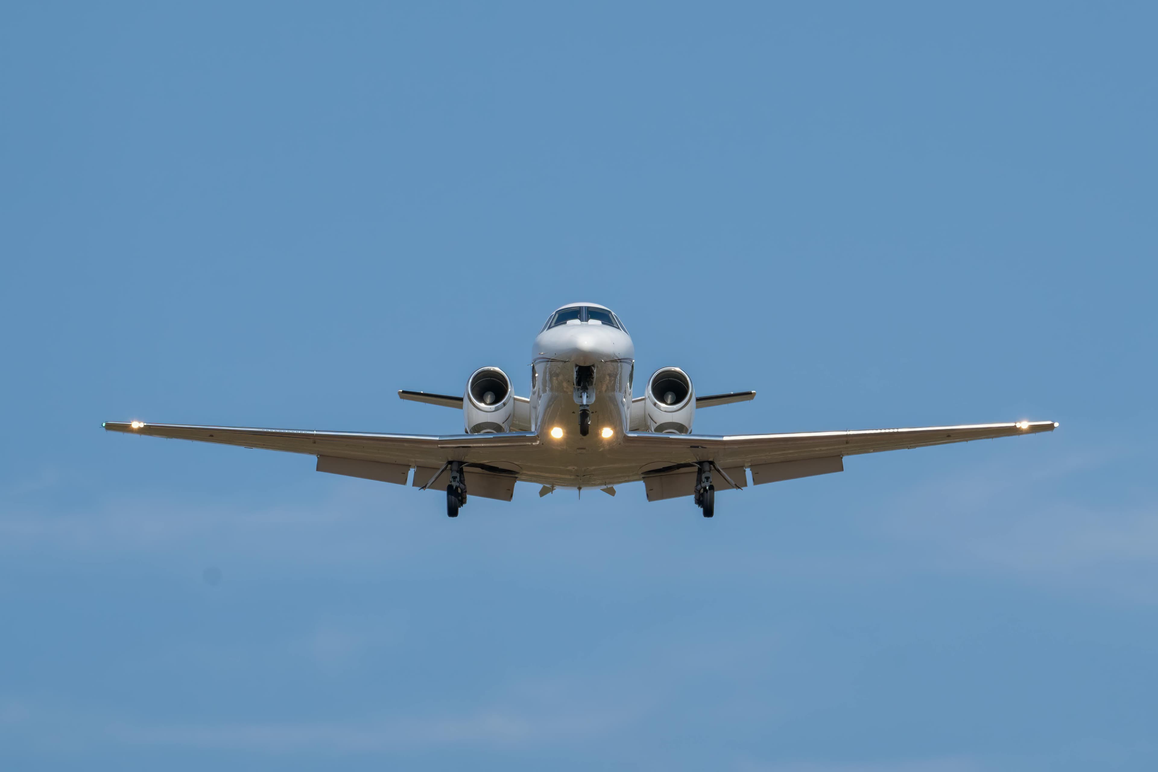 Private jet on final approach