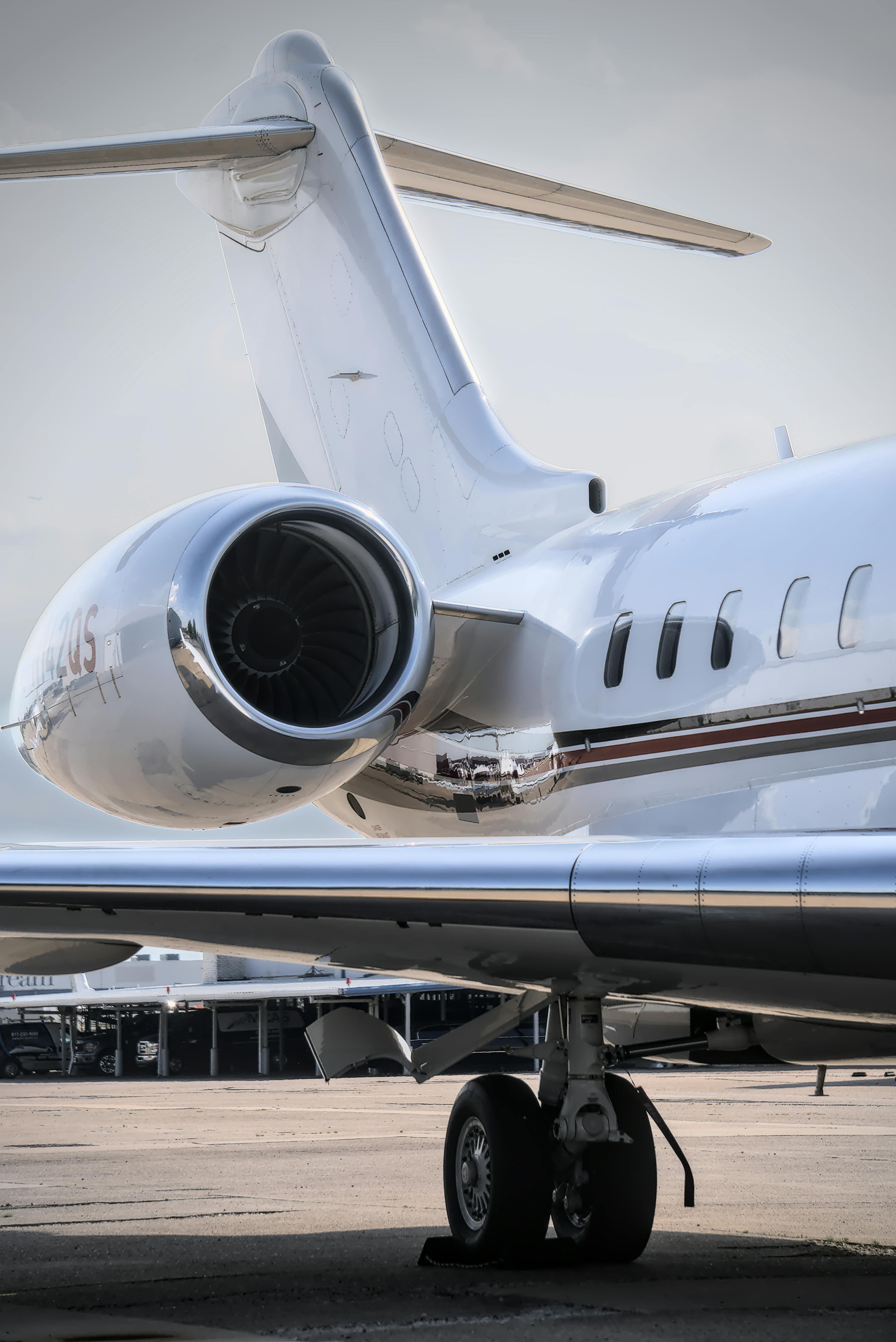 Private jet engine detail on the ramp